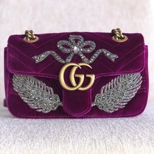 Rare Gucci Marmont 2.0 Velvet Shoulder Bag Fuchsia